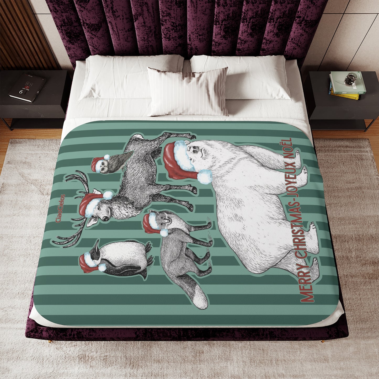 Holiday Animal Parade Sherpa Blanket — Green