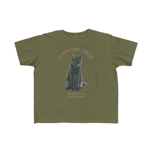 Chat/Cat Toddler Tee — 'Le Petit Chat Curieux' French Kids Shirt