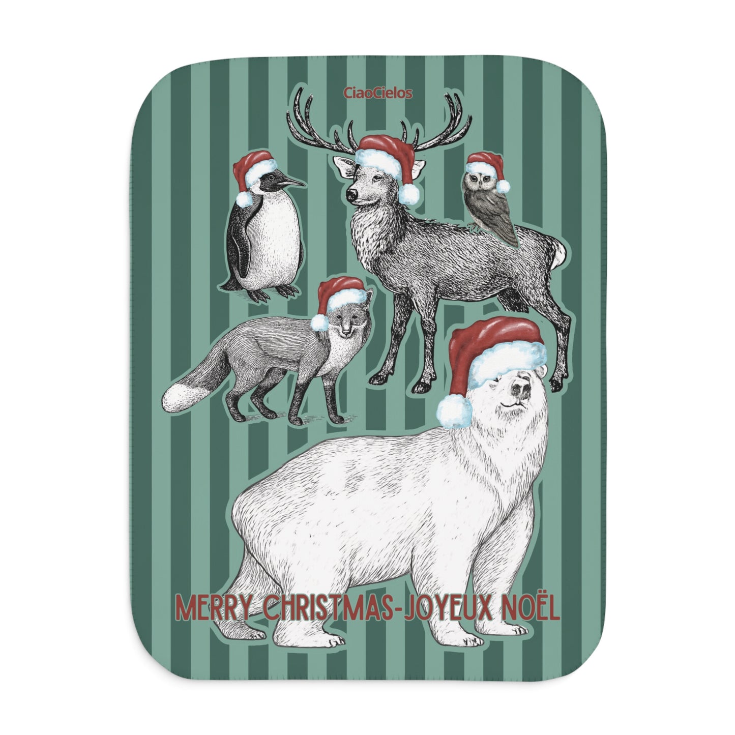 Holiday Animal Parade Sherpa Blanket — Green