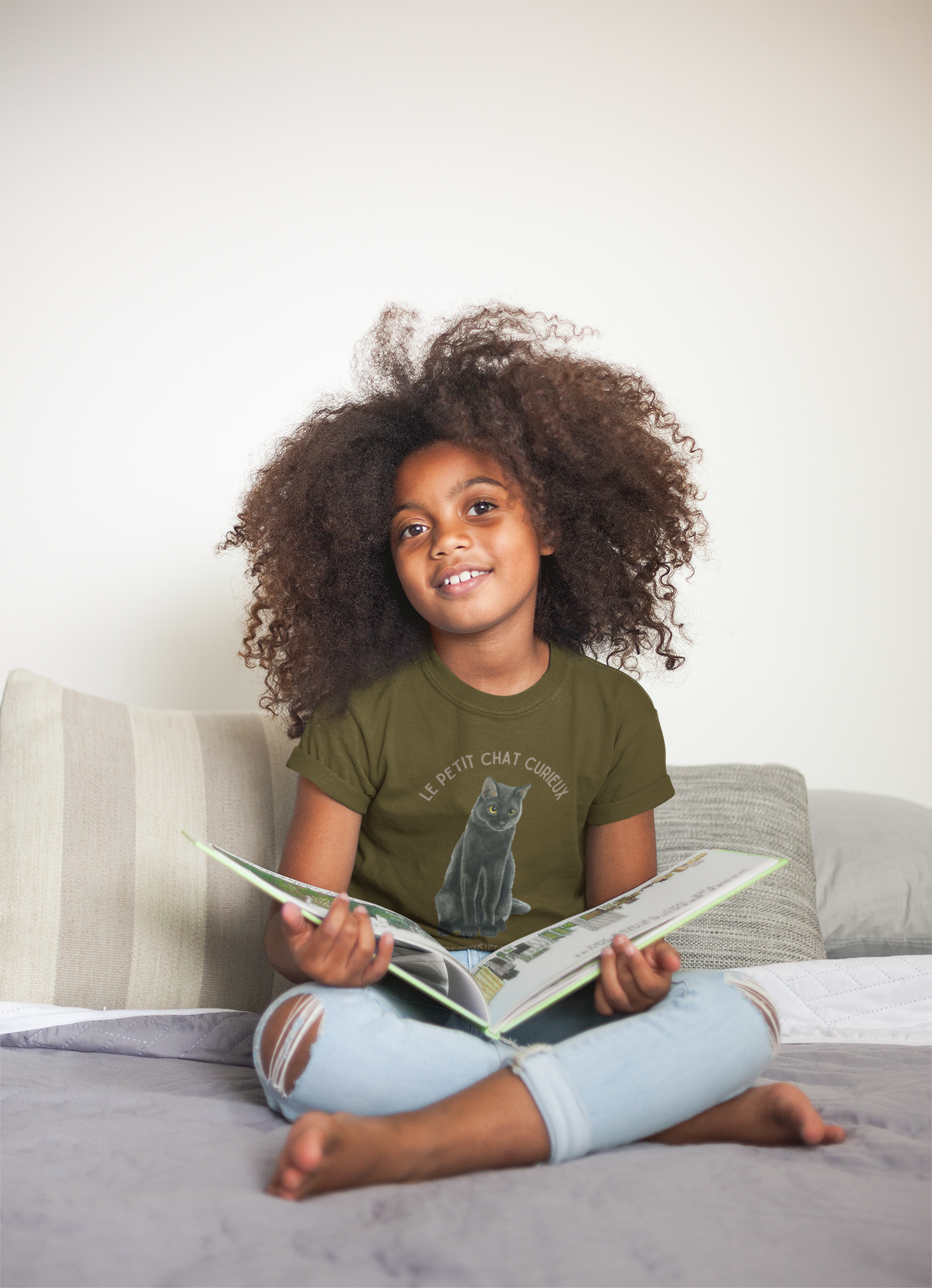 Chat/Cat Toddler Tee — 'Le Petit Chat Curieux' French Kids Shirt