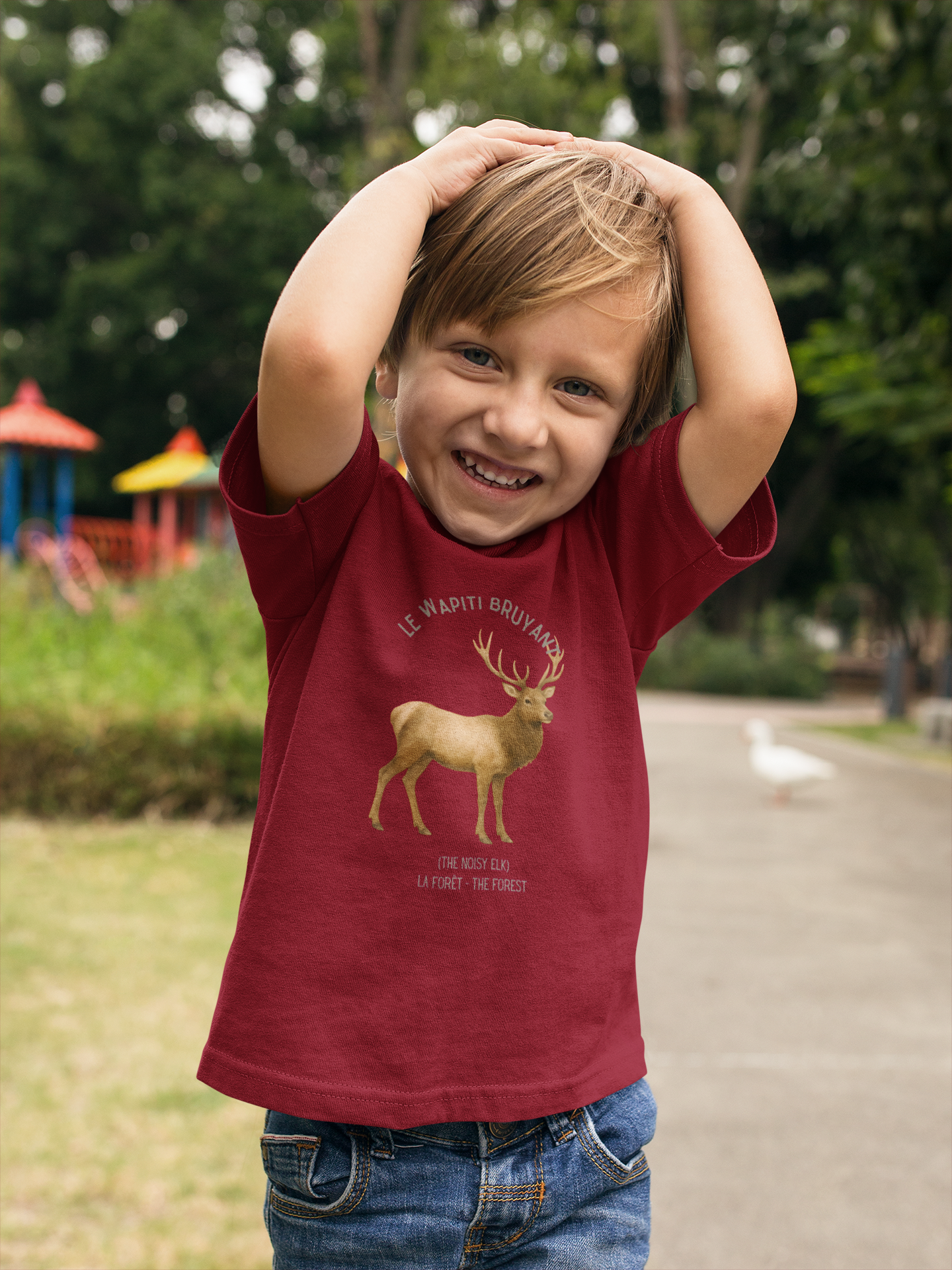 Wapiti/Elk Toddler Tee — 'Le Wapiti Bruyant' French Kids Shirt