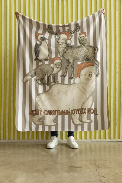 Holiday Animal Parade Sherpa Blanket — Sand