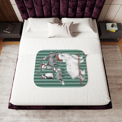 Holiday Animal Parade Sherpa Blanket — Green