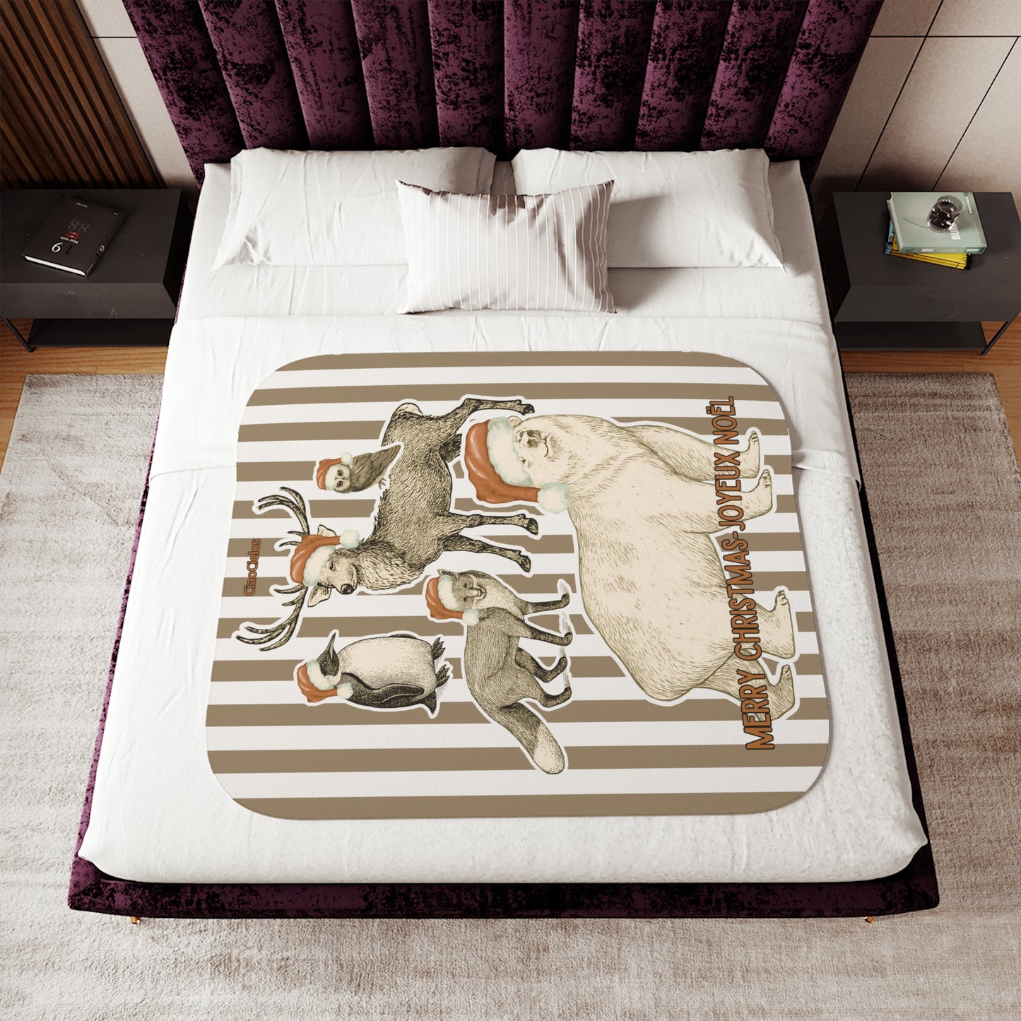 Holiday Animal Parade Sherpa Blanket — Sand