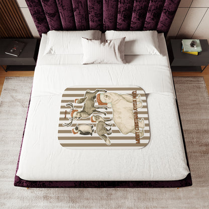 Holiday Animal Parade Sherpa Blanket — Sand