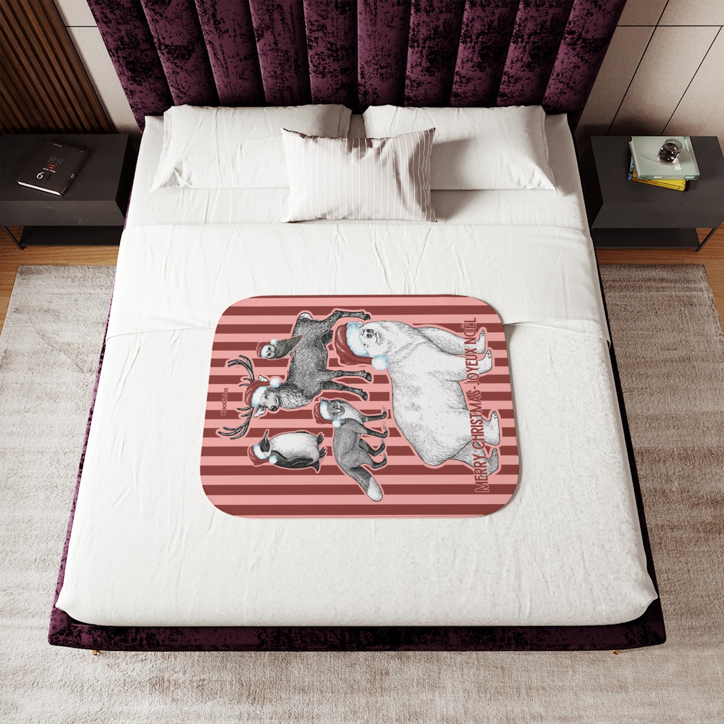 Holiday Animal Parade Sherpa Blanket — Red