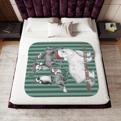 Holiday Animal Parade Sherpa Blanket — Green