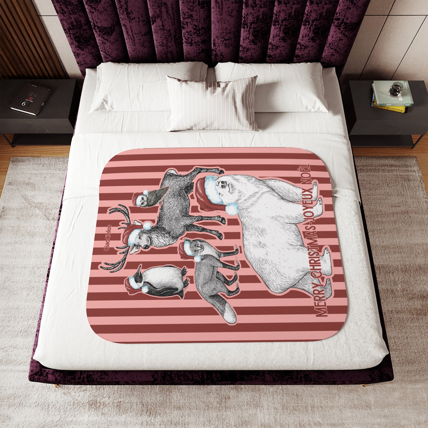 Holiday Animal Parade Sherpa Blanket — Red